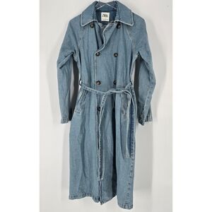 Zara Denim Trench Coat Jacket Dress Belted SizeS